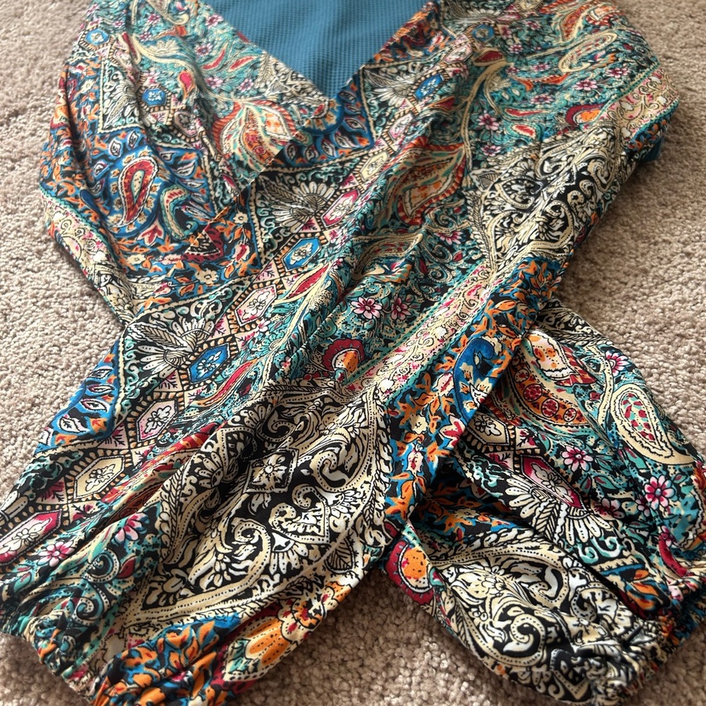 🌀Blue Long Sleeve Shirt with Paisley Sleeves🌀